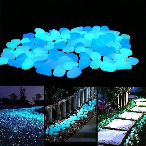 100 pièces pierres lumineuses pour allées extérieures maison jardin cour décor aquarium galets pierres lumineuses brillent (bleu foncé)