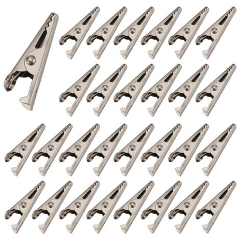 100 Pièces Pinces Crocodiles Miniatures 27mm Métal Nickel Ressort Test Électronique