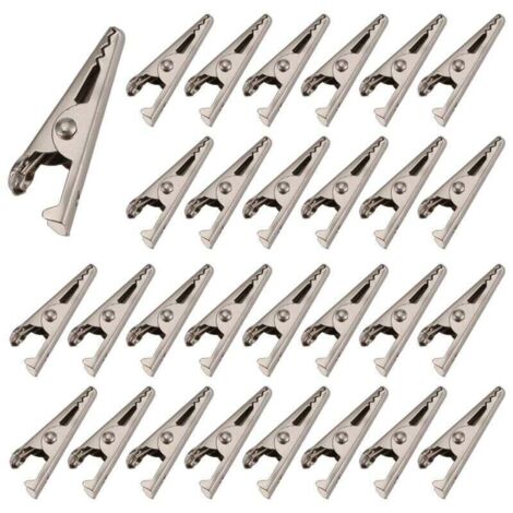 100 Pièces Pinces Crocodiles Miniatures 27mm Métal Nickel Ressort Test Électronique