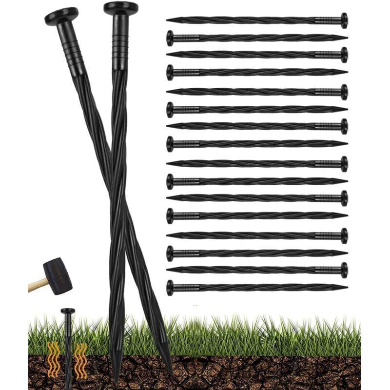 100 Pièces Piquets de Bordure de Paysage en Plastique, 20CM Piquets de Sol en Spirale Clous d'ancrage Paysager Piquets de Tent