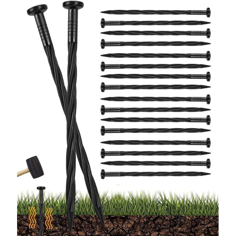 100 Pièces Piquets de Bordure de Paysage en Plastique, 20CM Piquets de Sol en Spirale Clous d'ancrage Paysager Piquets de Tente pour Herbes Barrière,