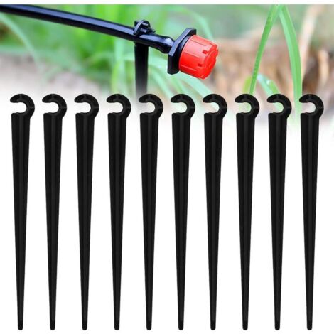 100 Pièces Piquets de Support de Tuyau d'irrigation, Arrosage en Plastique Piquet de Fixation au Sol Porte Tuyau, Support d'Égouttement d'Irrigation Pour Arrosage de 4/7 mm Tuyau