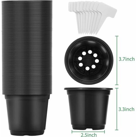 100 Pieces Plastic Plants Seedling Pot 10cm Nursery Pots Transplanting Plants Flower Pot for Garden Seed Tray Nursery Black