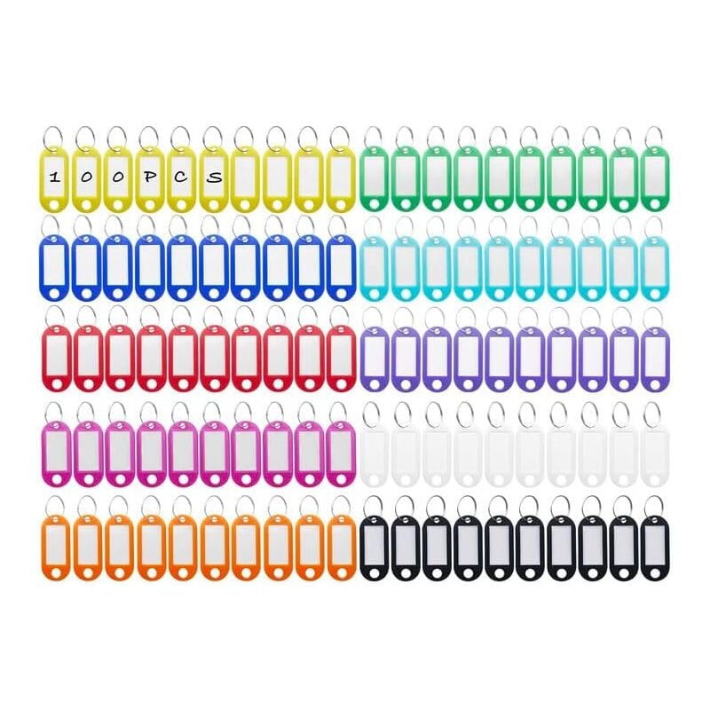 Shining House - 100 Pièces Porte-Clés, Étiquettes de Clé en Plastique, Inscriptibles Porte Clef Couleur en 10 Couleurs, en étiquettes