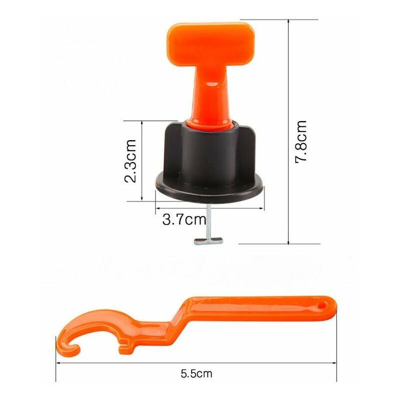 100 pièces positionneur de nivellement de carrelage orange + clé de réglage outil d'aide au carrelage niveleur de positionnement adapté à la salle