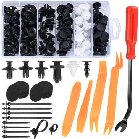 100 Pièces Rivet Clips Auto Plastique Nylon Universal, Clips Agrafes Voiture Rivets Fixation, Rivet Carrosserie Garniture Clips pour Auto Voitures, avec Attaches de Câble, Outils de Retrait