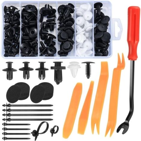 100 Pièces Rivet Clips Auto Plastique Nylon Universal, Clips Agrafes Voiture Rivets Fixation, Rivet Carrosserie Garniture Clips pour Auto Voitures, avec Attaches de Cable, Outils de Retrait