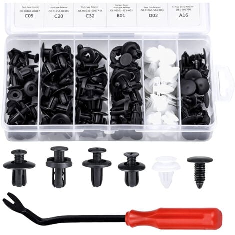 MEZHENG 100 Pièces Rivet Clips Plastique Clips d'Aile en Plastique Universels Clips Voiture Attaches de Pare Chocs Clips à Rivets Kit de Remplacement Vis d'Expansion avec Attache Remover Outils