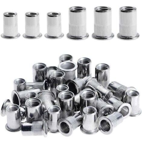 100 Pièces Rivet Ecrou M6 M8, Écrous à Rivets en Acier Inox, Tête Plate Ecrou Insert Assortiment Kit pour Bois Meubles, Ecrou M6 Ecrou M8, Chaque Taille 50 Pièces