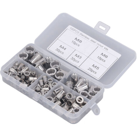 100 Pièces Rivet Nut Tête Plate Ronde Moletée M3 M4 M5 M6 M8 Alliage d'Aluminium pour Véhicule et Mécanique