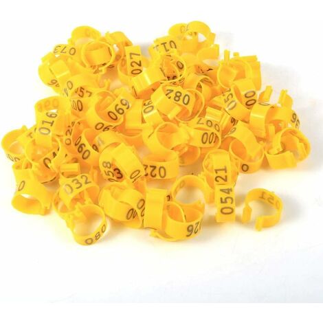 100 pièces/Sac 16 MM 001-100 Poulets de volaille en Plastique numérotés Canards bagues de Jambe d'oie(Jaune)