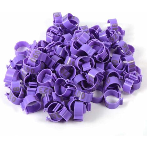 100 pièces/Sac 16 MM 001-100 Poulets de volaille en Plastique numérotés Canards bagues de Jambe d'oie(Violet)