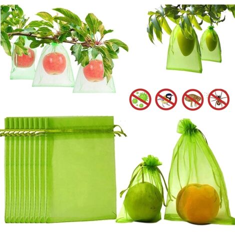 100 pièces sacs de Protection de fruits d'arbre fruitier sacs de barrière de couverture de maille de cordon pour des fleurs de fruit de plantes (10X15cm)