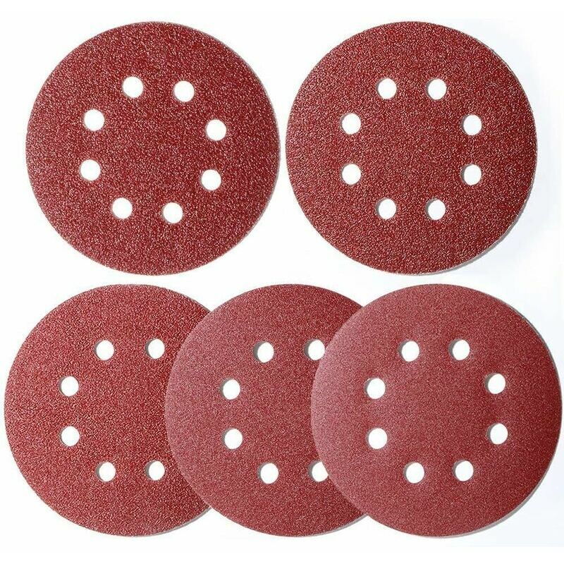 100 pieces sandpaper eccentric sander 125 mm Velcro, sanding discs 8 holes Velcro round 125 mm for eccentric sander 20x 40/60/80/120/180 grit per