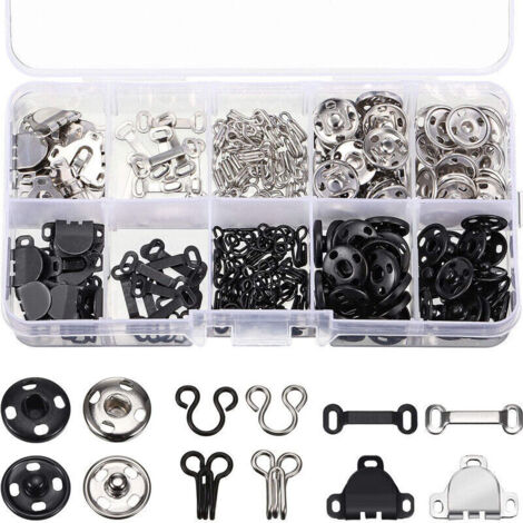 100 Pieces Sewing Snap Fasteners, Skirt Sewing Hooks, Sewing Snap Button Kit, Metal Hook and Eye Closures for Skirts, Bras, Pants, Clothing