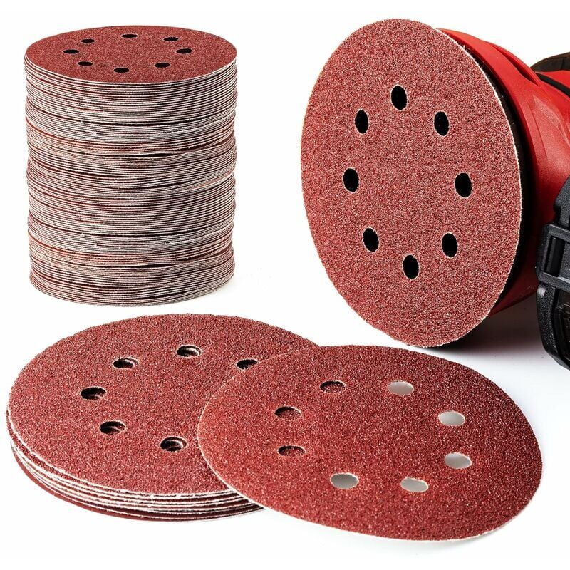 ZVD - 100 Pièces Tampons de Polissage Ronds pour Meuleuse - 125mm, 8 Trous (20 pièces de chaque grain : 60, 80, 100, 120, 240)
