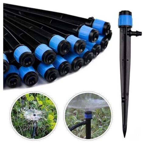 100 piezas (azules) goteros de riego, micro aspersor ajustable de 360 grados para mangueras de riego de 1/4 (4-6 mm), para riego de césped en el invernadero del jardín