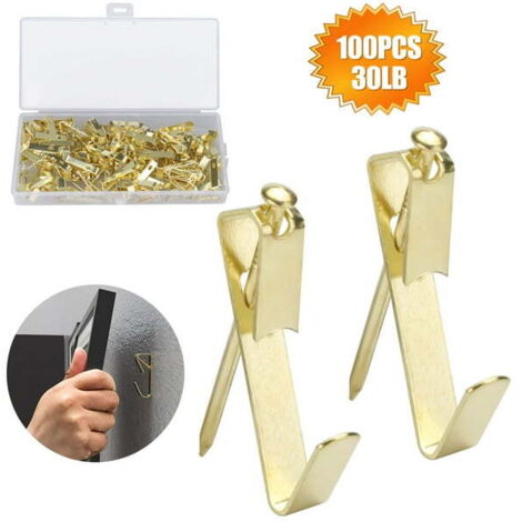100 piezas de 30 lb / 50 piezas de 50 lb ganchos para cuadros resistentes con clavos, kit profesional para colgar paneles de yeso, madera, fotos de oficina, relojes y decoración del hogar