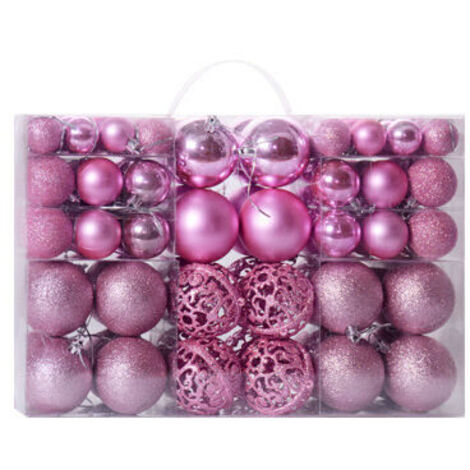 100 piezas de bolas navideñas de plástico resistente, decoración navideña para interiores y exteriores, decoraciones de árbol rosas