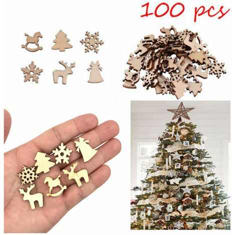 100 piezas de madera natural escultura de Navidad decoraciones de árbol colgante festivo decoración colgante (mixto) decoración de Navidad - 13 trece