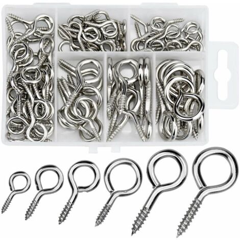 100 piezas de pernos de ojo de tornillo, 2 4 5 6 8 10 pernos de ojo de tornillo de metal niquelados gancho