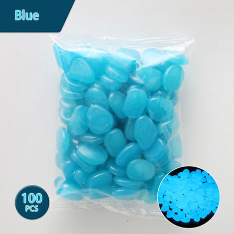 100 piezas de piedras luminosas para decoración de acuarios, piedras de jardín que brillan en la oscuridad, guijarros azules.