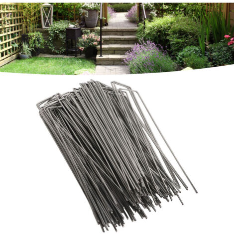 (100 piezas vendidas) Clavos de tierra en forma de U, clavos de tierra de alambre de acero galvanizado en caliente, clavos de tierra inclinados, clavos para césped, tela resistente al césped, herramie