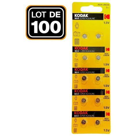 100 Piles Bouton AG4 Super Alcaline 1.5V Kodak