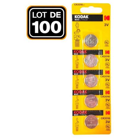 100 Piles Bouton CR2016 3V 75mAh Lithium Kodak