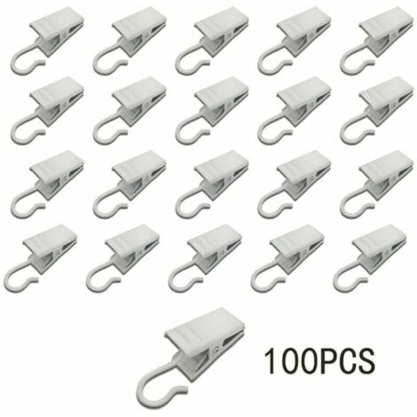 100 pinces à rideaux, crochets, lampes et décorations de fête en métal (blanc)
