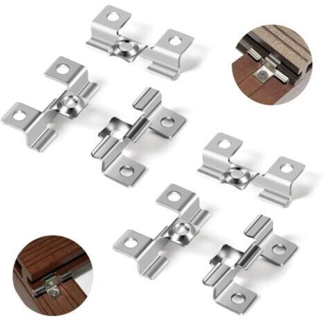 100 pinces en acier inoxydable pour planchers WPC, pinces de fixation de 6,5 mm, pinces invisibles pour l’installation de planchers composites, plage de serrage de 6,5 mm, couleur argent