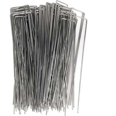 100 Piquets de Jardin en Acier Galvanisé 4x10cm - Ancrage au Sol pour Toile de Paillage, Agrafes pour Bâche Chengqi01