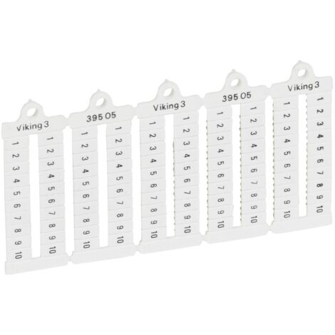 100 Plaques repères à lecture horizontale pour bloc de jonction viking 3 pas 5 mm avec chiffres 1 à 10 LEGRAND 039505