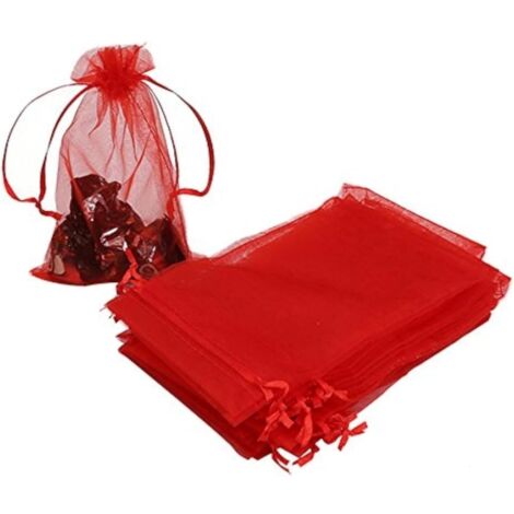 100 pochettes cadeaux de Noël, 10x15 cm, thème mariage, avec cordon, sachets rouges pour cadeaux de mariage