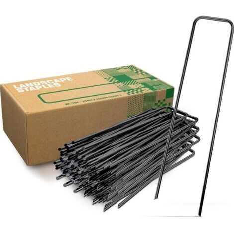 100 poteaux en acier à utiliser avec du paillis, du tissu de jardin, des clôtures et des filets 150 mm de long, 30 mm de large et 2,8 mm de diamètre.