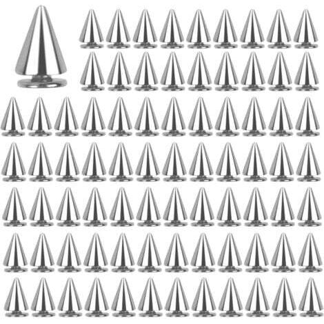 100 remaches metálicos decorativos de 7 x 10 mm, con forma de cono, con forma de punk, para manualidades de cuero, ropa, bolsos, zapatos, cinturones, pulseras y decoraciones (plateados).