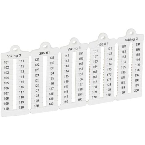 100 repères à lecture verticale pour bloc de jonction viking 3 pas 5mm avec chiffres 101 à 200 LEGRAND 039561