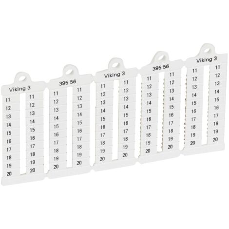 100 repères à lecture verticale pour bloc de jonction viking 3 pas 5mm avec chiffres 11 à 20 LEGRAND 039556