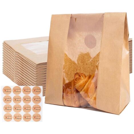 100 sachets de conservation pour pain en papier avec fenêtre transparente --