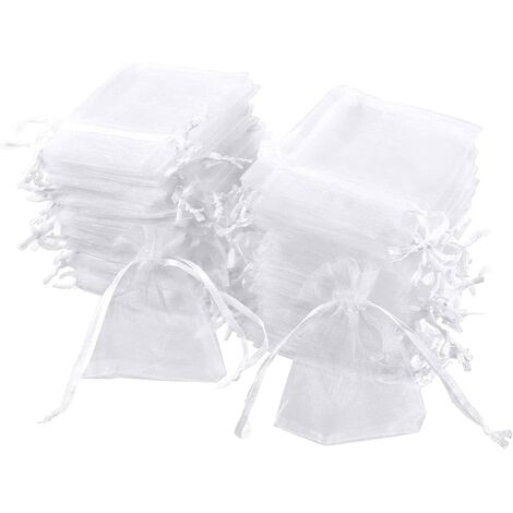 10CM x 15CM Joeyer Sachets Pochettes Cadeau en Organza en avec Rubans Blanc pour Décoration Cadeau Mariage Bijou Bonbon 