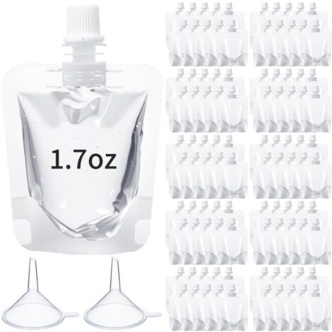 100 sachets en plastique jetables pour boissons, contenant 50 ml (1,7 oz) de sauces et de jus, transparents et étanches, pour les voyages.