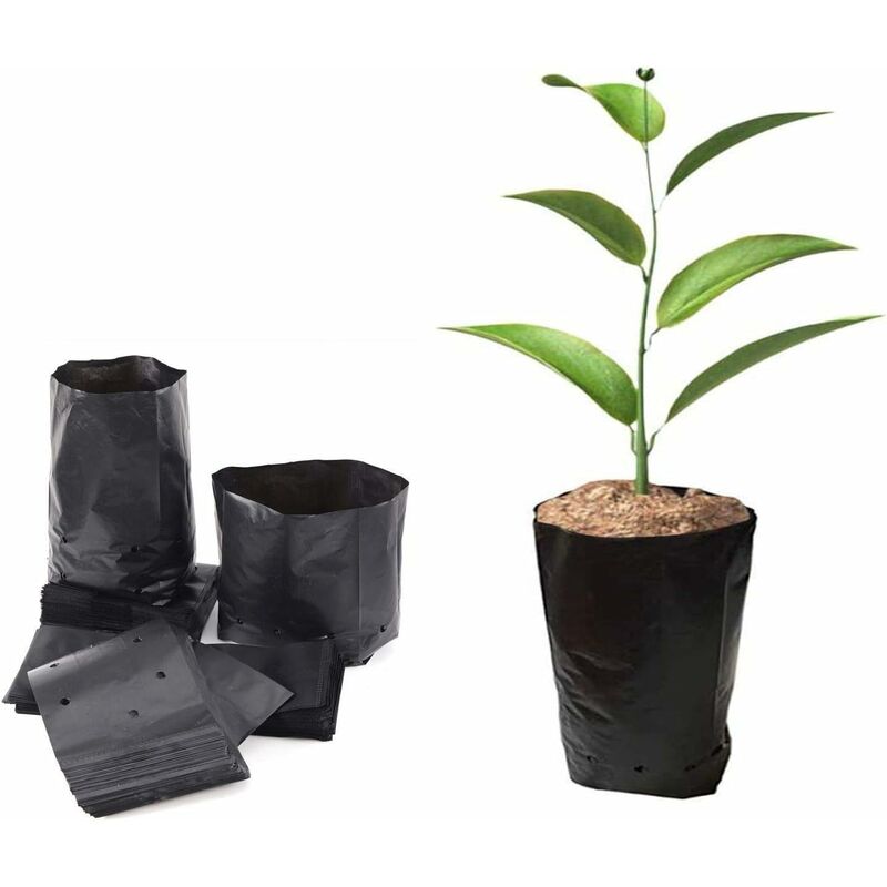 100 sacs de pépinière en plastique épais - 15x25cm (diamètre x hauteur) Sacs de culture pour plantes de jardin avec trous d'aération - black