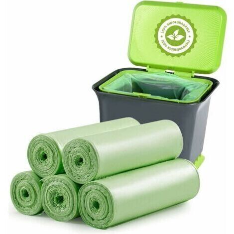 100 sacs poubelles biodégradables, sacs poubelles compostables biodégradables de 20 litres d'épaisseur pour la nourriture, la maison, la cuisine, le bureau, la maison, les déchets de jardin pour anima