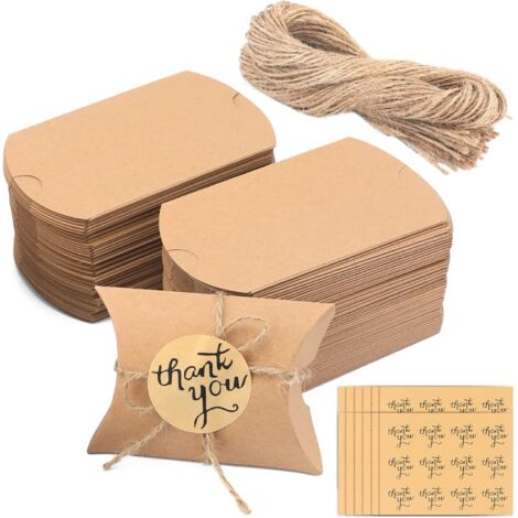100 scatole regalo per matrimonio, scatole regalo in carta kraft, bomboniere per matrimonio, scatole per caramelle con 100 spaghi di iuta e 120 adesivi di carta di ringraziamento.