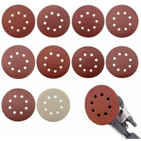 100 Schleifscheiben, 125 mm Schleifscheiben, Körnung 80/180/240/400/800/1000/1200/1500/2000/3000, für Exzenterschleifer, ideal zum Schleifen, Polieren und Entrosten (8 Löcher)