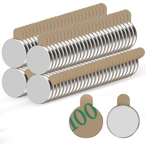 100 selbstklebende Magnete (8 x 1 mm) – Klein, für Kühlschrank, Mini, stark, flach, für Magnettafeln, weiß, geeignet für Bastelarbeiten und Fotos