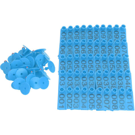 100 set di marchi auricolari numerati per bovini (mucche, maiali, pecore), identificazione precisa, blu