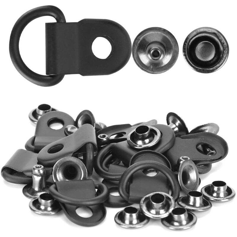 Ineasicer - 100 Set Lacet Crochet DRing Oeillet Boucle Cuivre Chaussure Cuir diy Rivet Outil Noir Mat 9x14mm