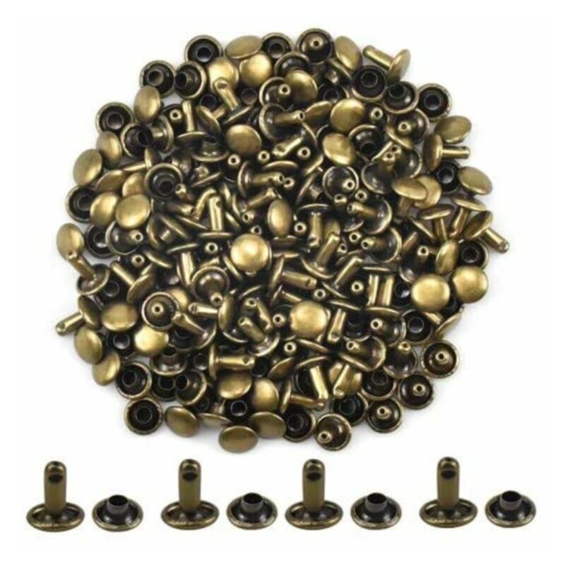 Ahlsen - 100 Set Rivets en Cuir Double Rivet Tubulaire Rivet Clous Goujons de Double Casquette en Métal de Tête Rond Plate pour diy Bricolage Cuir