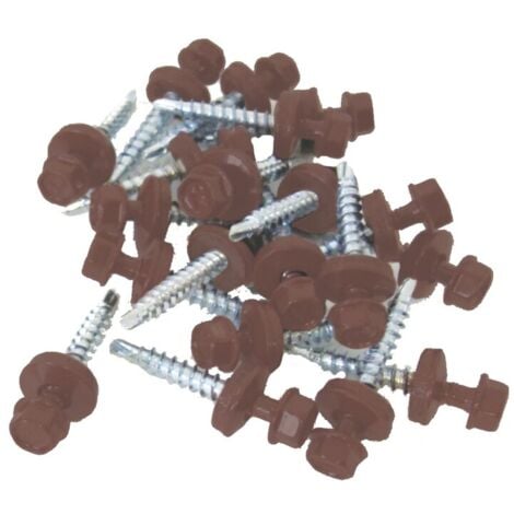 MCCOVER SELBSTSCHNEIDENDE SCHRAUBE MIT DICHTSCHEIBEN FÜR DACHPFANNENPLATTE AUS VERZINKTEM STAHL, MATT LACKIERT (100 Stck.) L 35 mm - Farbe - Rotbraun matt, Länge - 3,5 cm
